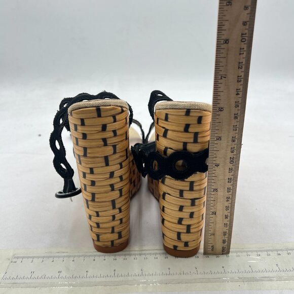 XYD Black Platform Eyelets Open Toe Espadrilles Wedge Heels Ankle Strap Sandal - Picture 5 of 8